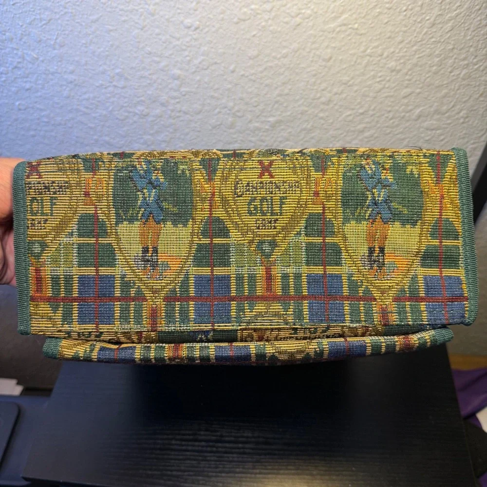 VTG 90s‎ Tapestry Golf Tournament Tote Bag & Coin Purse Pouch Plaid Large Purse